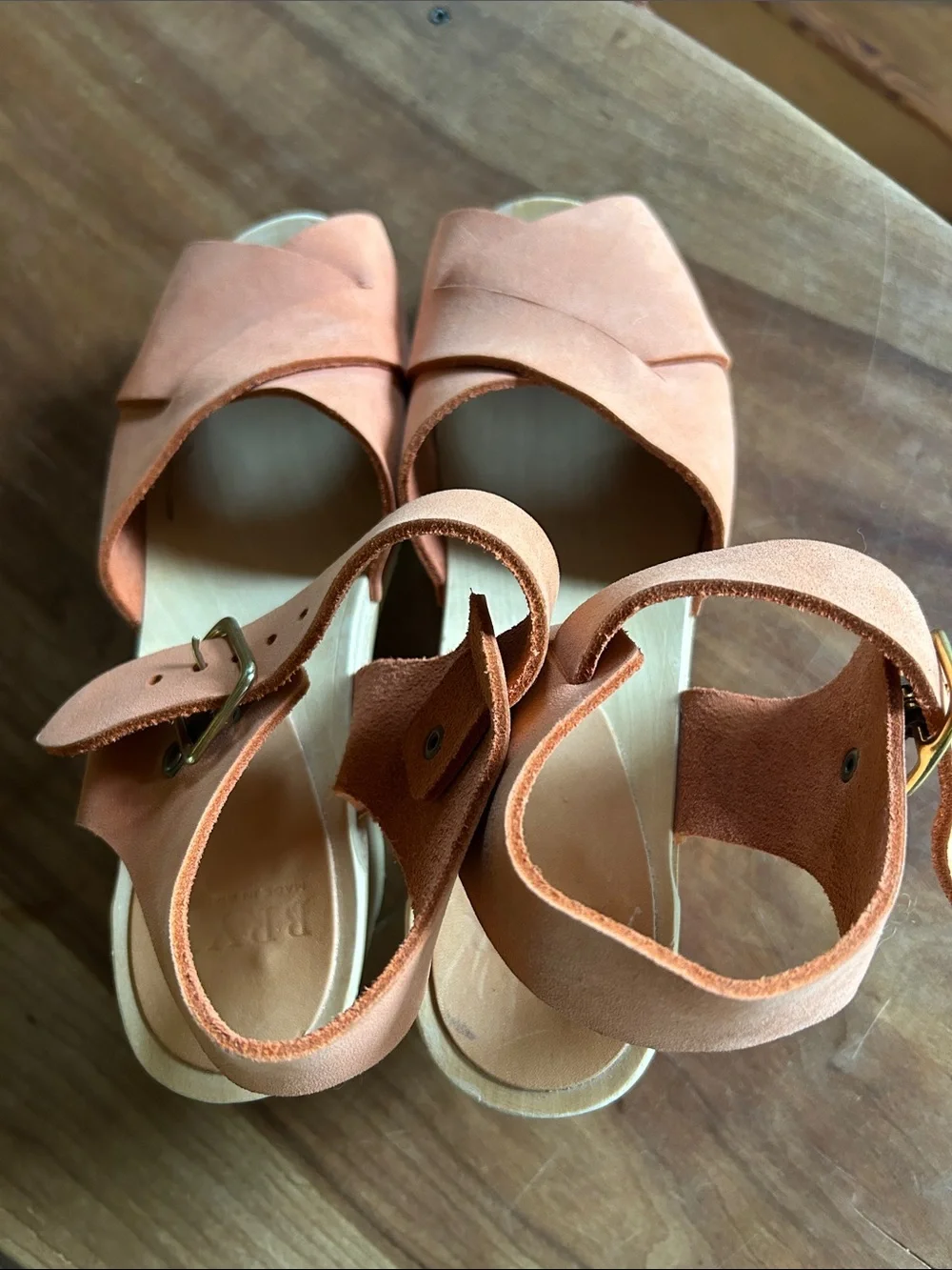 Bryr Peach Suede Crossband Ankle Strap Sandals